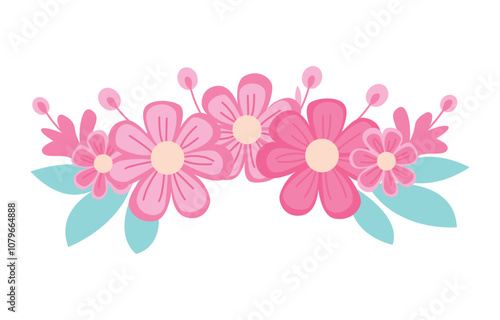 Beautiful Pink Girly Flower Floral Crown with Natural Nature Leaves