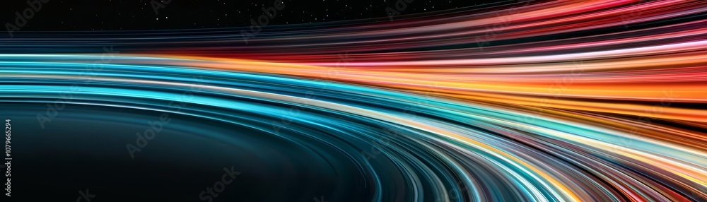 Colorful, seamless light streaks zooming across black space, high-speed movement, modern glow Colorful, seamless light streaks zooming across black space, high-speed movement, modern glow