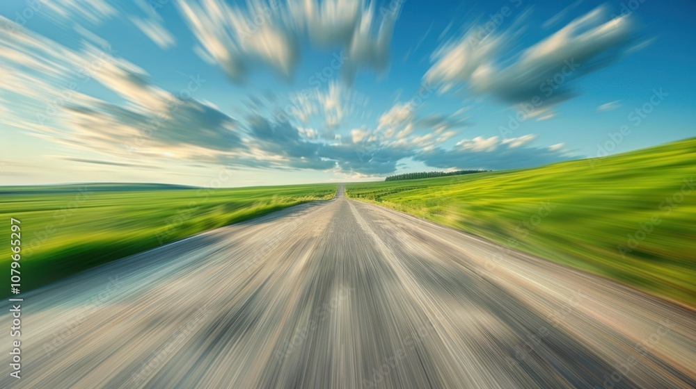 Road moving with slow shutter speed blurry, AI generated image Road moving with slow shutter speed blurry, AI generated image