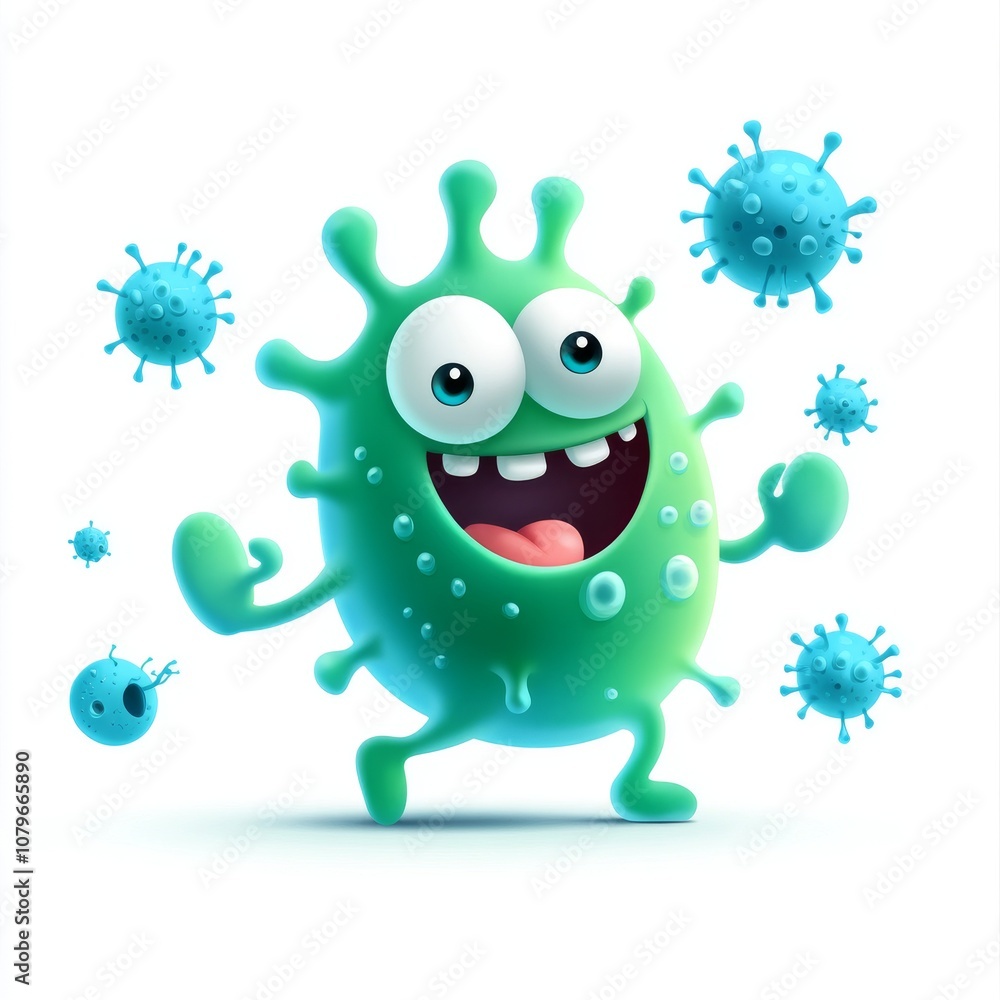 Cheerful Cartoon Germ Character on White Background Cheerful Cartoon Germ Character on White Background
