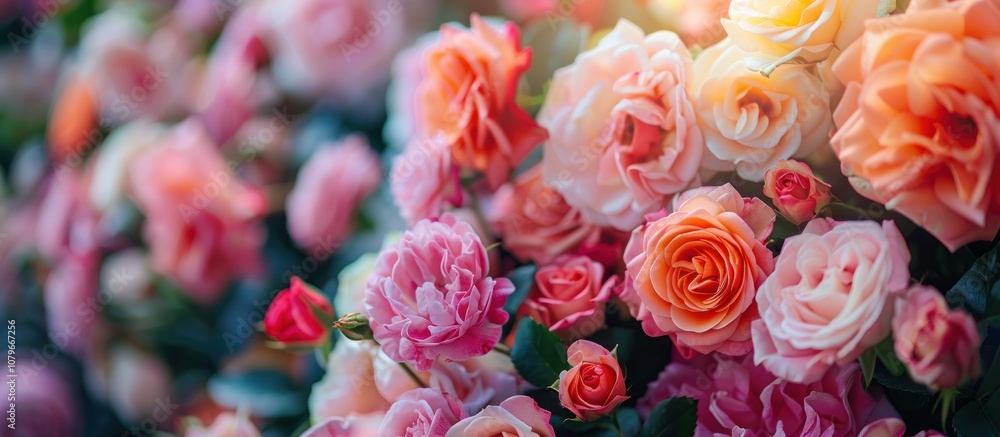 A Close-Up View of Delicate Pink and Peach Roses A Close-Up View of Delicate Pink and Peach Roses
