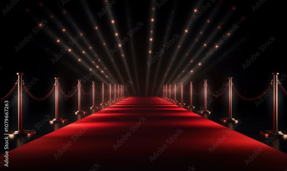 Red Carpet with Stanchions and Spotlights Red Carpet with Stanchions and Spotlights