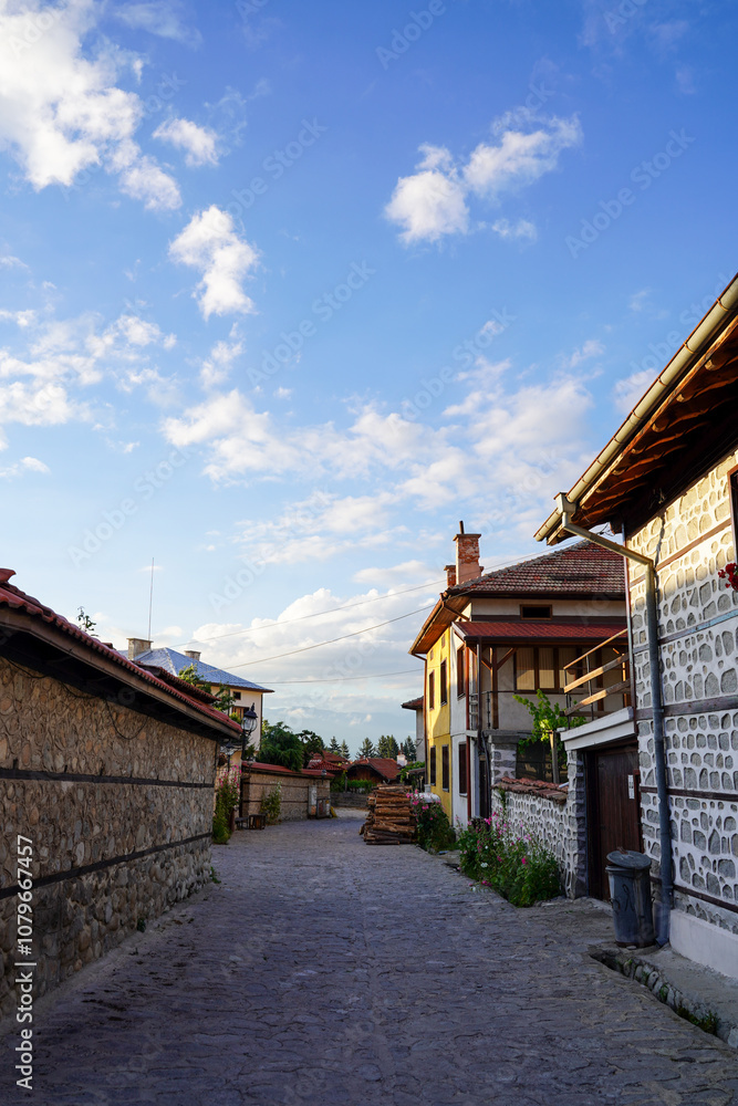 Streets of Bansko with traditional old Bulgarian architecture, Bulgaria Streets of Bansko with traditional old Bulgarian architecture, Bulgaria