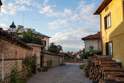 Firewood in front of door in the Streets of Bansko, Bulgaria