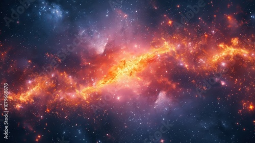 A Cosmic Nebula with Bright Orange and Red Glowing Gas