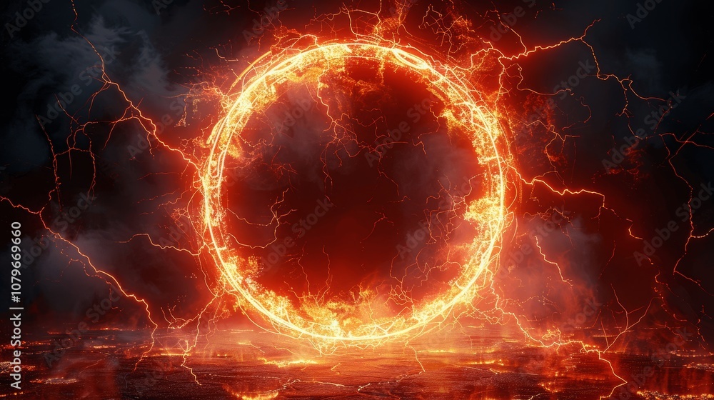 red abstract plasma lightning ring with swirling glow particles, dark energy fire effect red abstract plasma lightning ring with swirling glow particles, dark energy fire effect