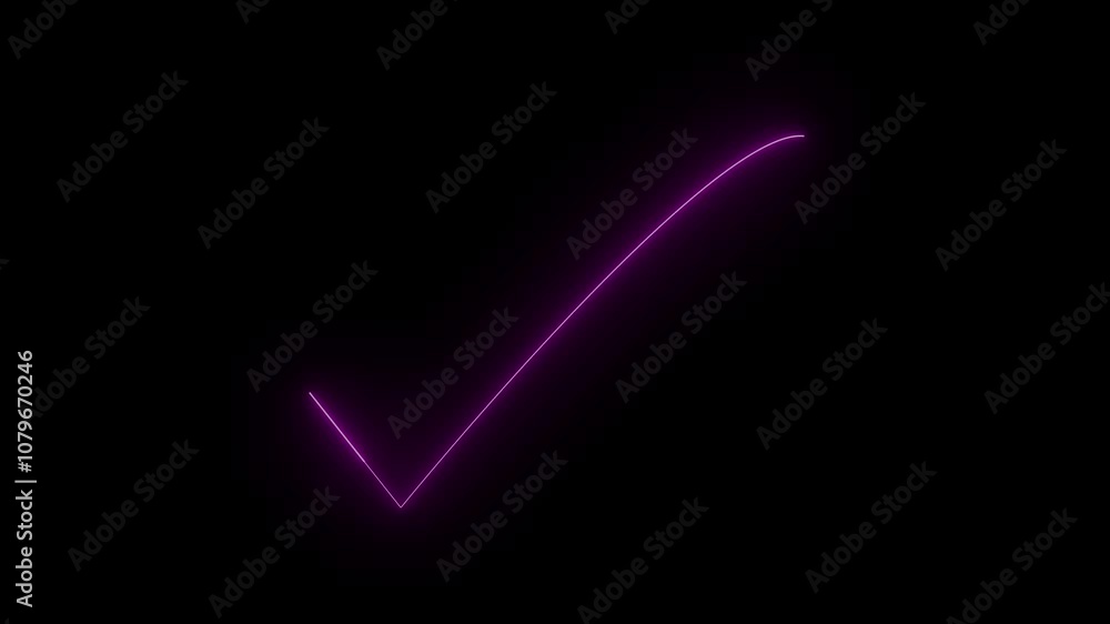 Neon purple color check mark, tick mark icon animation on a black background. Neon purple color check mark, tick mark icon animation on a black background.