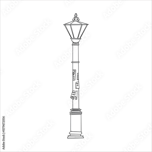 street lamp with ads doodle