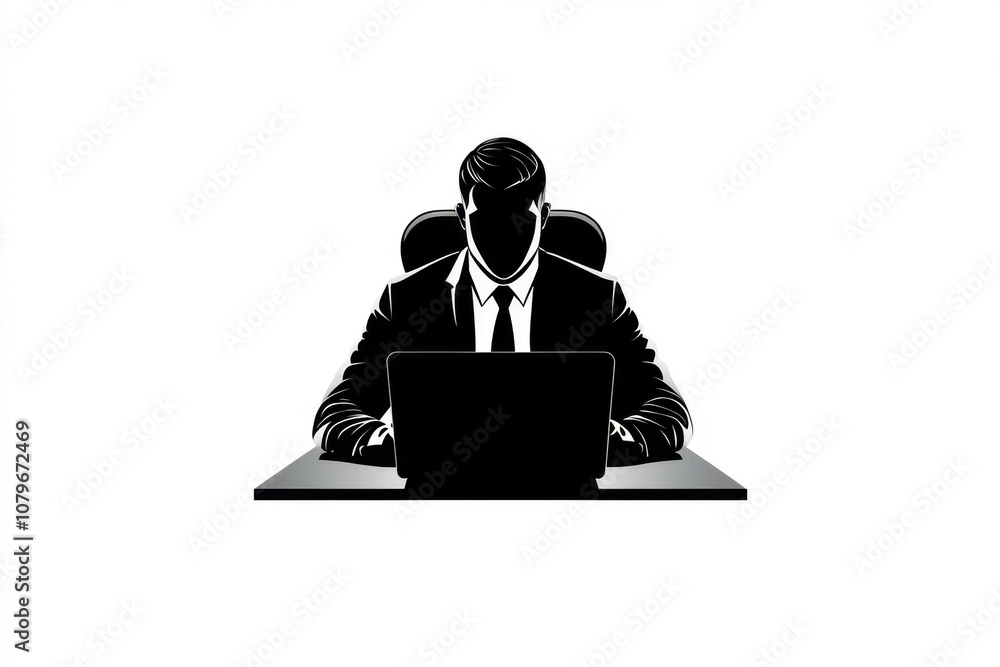 A minimalist icon of a desk and chair with a simple laptop setup, symbolizing a clean office environment A minimalist icon of a desk and chair with a simple laptop setup, symbolizing a clean office environment