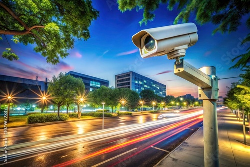 Long Exposure Security Camera Monitoring Parking Surveillance for Enhanced Safety and Vigilance, Capturing Nighttime Activity and Ensuring Protection for Vehicles and Property