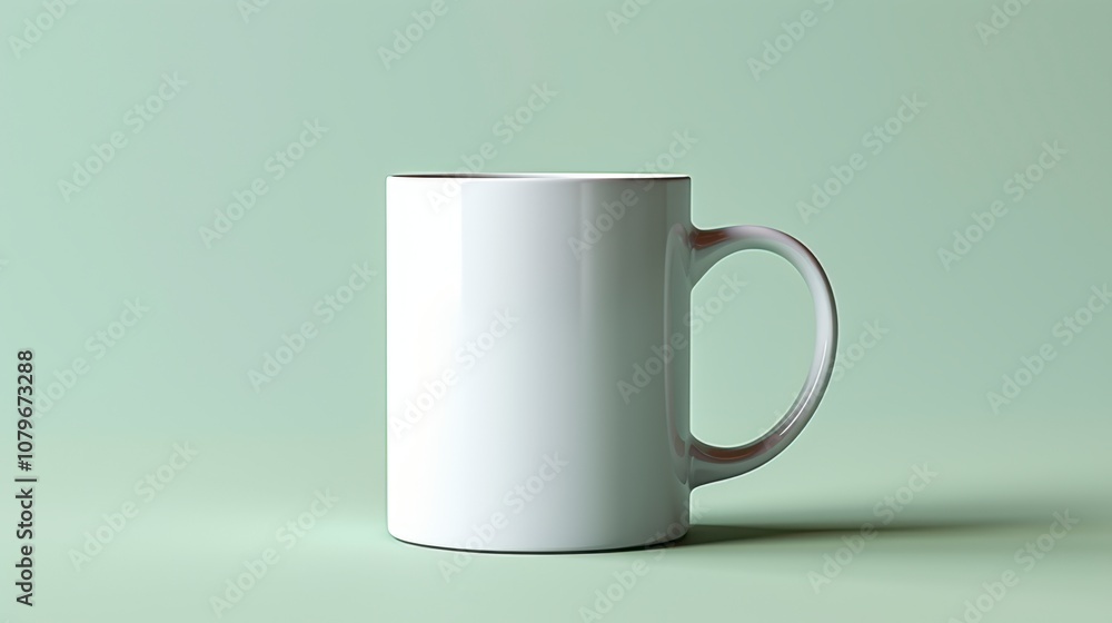 White Mug with Handle on Green Background White Mug with Handle on Green Background