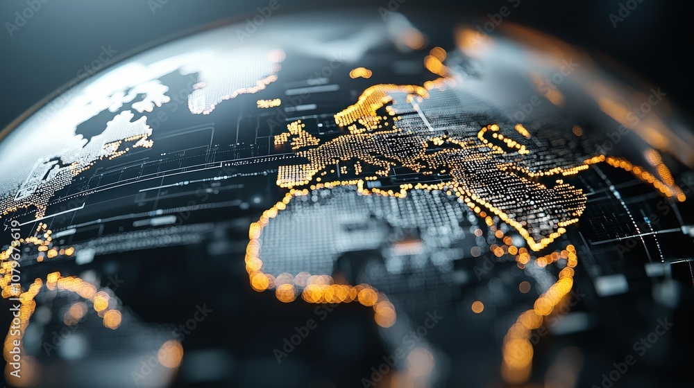 Digital Globe with Glowing Continents. Digital Globe with Glowing Continents.
