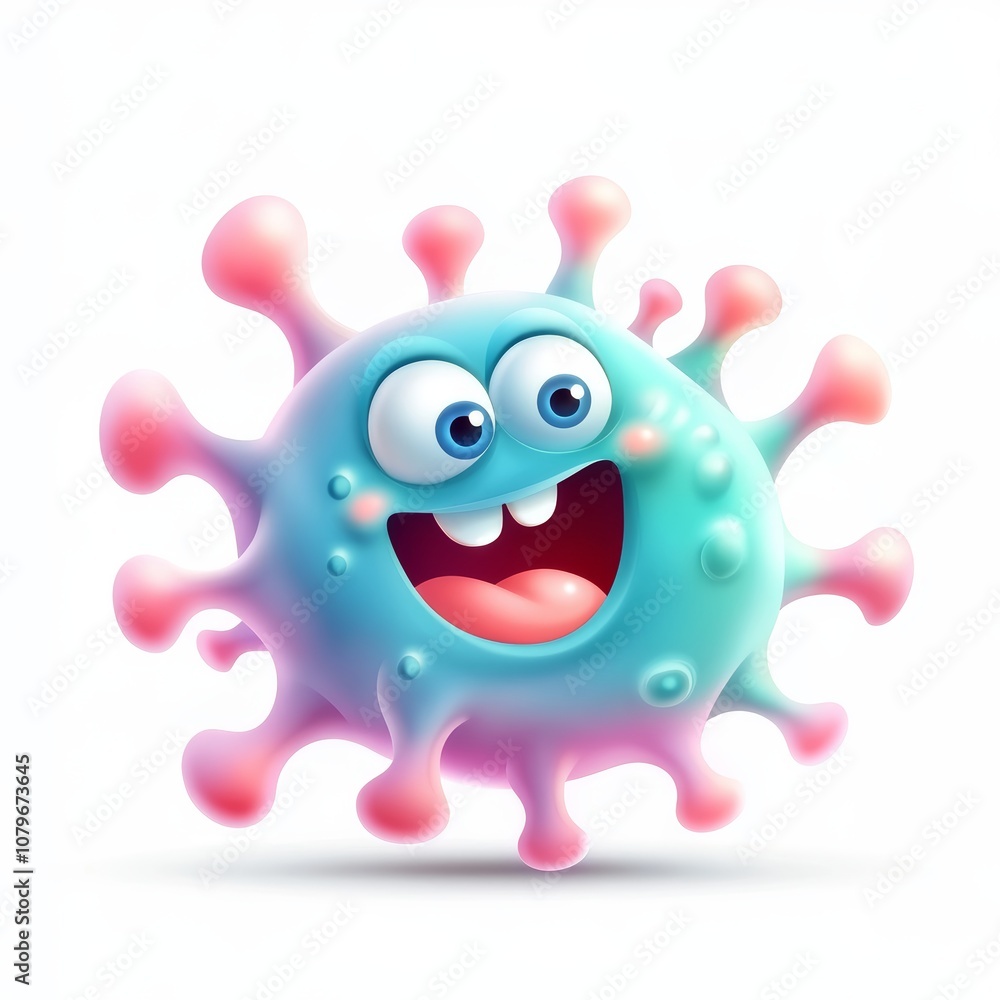 Happy Cartoon Virus Character on White Background Happy Cartoon Virus Character on White Background
