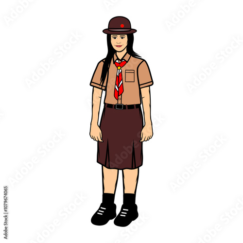 teenage girl in scout uniform wearing a hat cartoon vector illustration