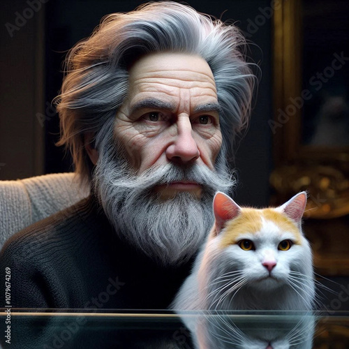 Adult with a cat on his lap 