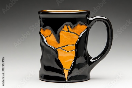 A vintage gothic mug with dark chocolate and rich, intense textures, creating a mysterious vibe photo