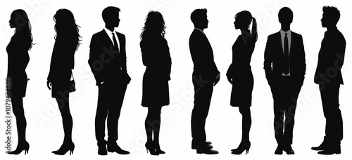 silhouettes of business people full body standing vector illustration high resolution white background high quality no blur hyper realistic