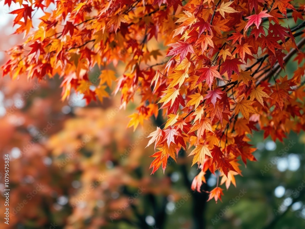 A close-up shot of colorful autumn foliage falling from a tree, beauty, forest A close-up shot of colorful autumn foliage falling from a tree, beauty, forest