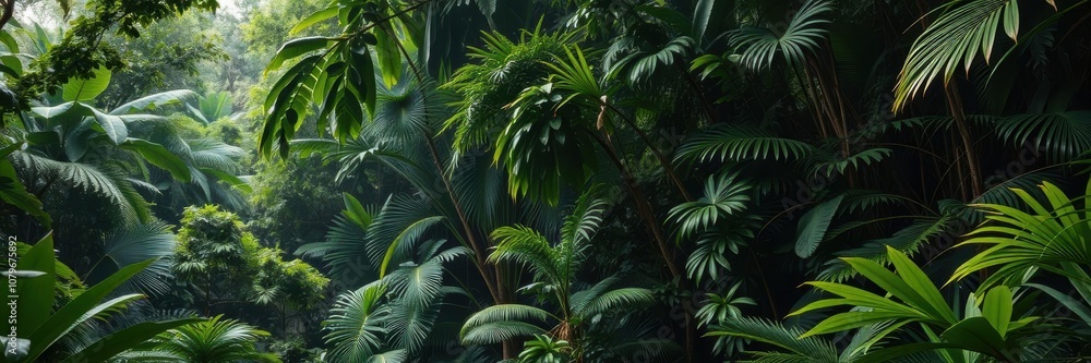 Thick, lush jungle foliage creating a dense canopy in a tropical rainforest, vibrant, rainforest Thick, lush jungle foliage creating a dense canopy in a tropical rainforest, vibrant, rainforest