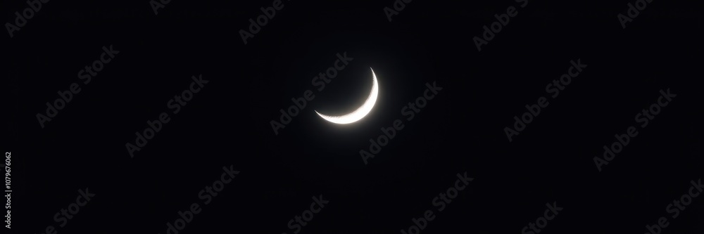A stunning view of a crescent moon shining brightly in the night sky, astronomy, crescent moon A stunning view of a crescent moon shining brightly in the night sky, astronomy, crescent moon
