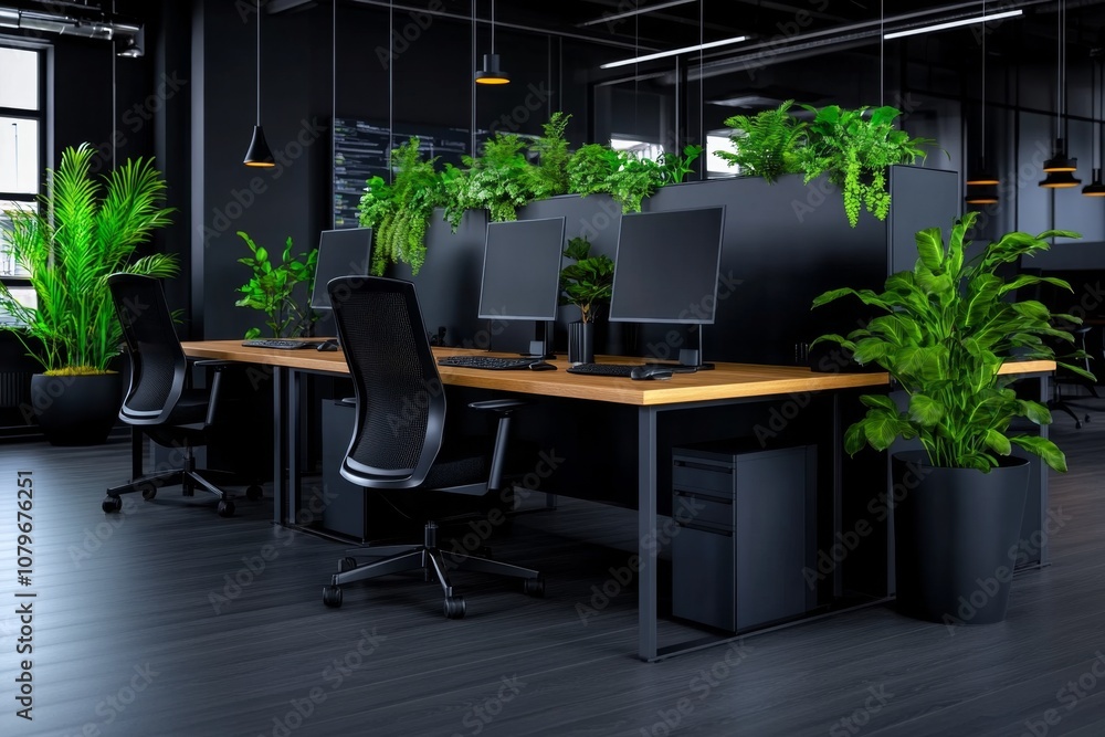 An ultra-realistic view of a modern office interior with fine details in lighting and materials An ultra-realistic view of a modern office interior with fine details in lighting and materials