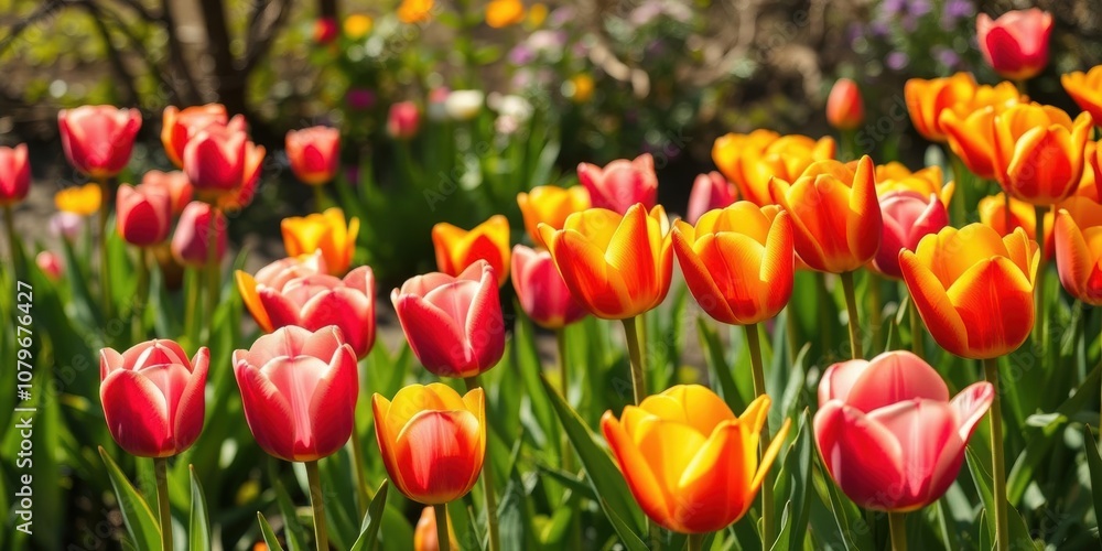 Vibrant tulips blossoming in a sunny spring garden, flora, vibrant Vibrant tulips blossoming in a sunny spring garden, flora, vibrant