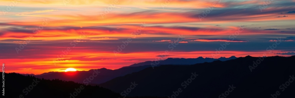 Vibrant colors of a sunset over majestic mountains, vibrant, colorful Vibrant colors of a sunset over majestic mountains, vibrant, colorful