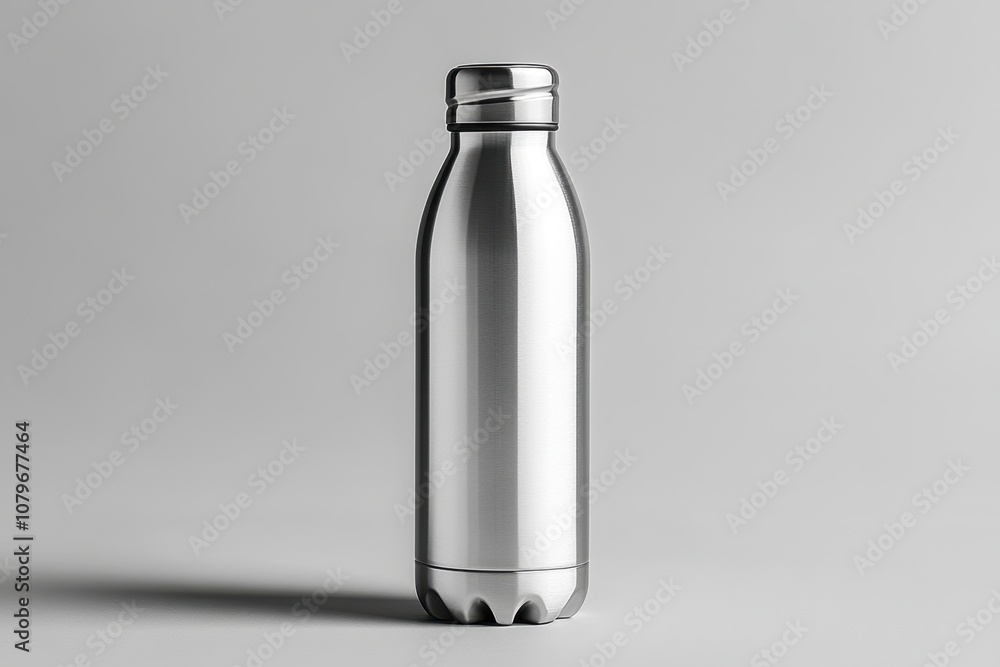 Stainless Steel Water Bottle Mockup on grey background Stainless Steel Water Bottle Mockup on grey background