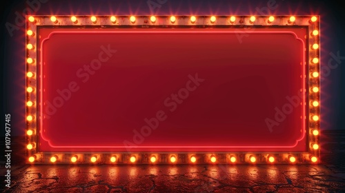 Retro Red Light Bulb Frame Signboard, Shining Marquee Banner for Advertising and Promotion photo