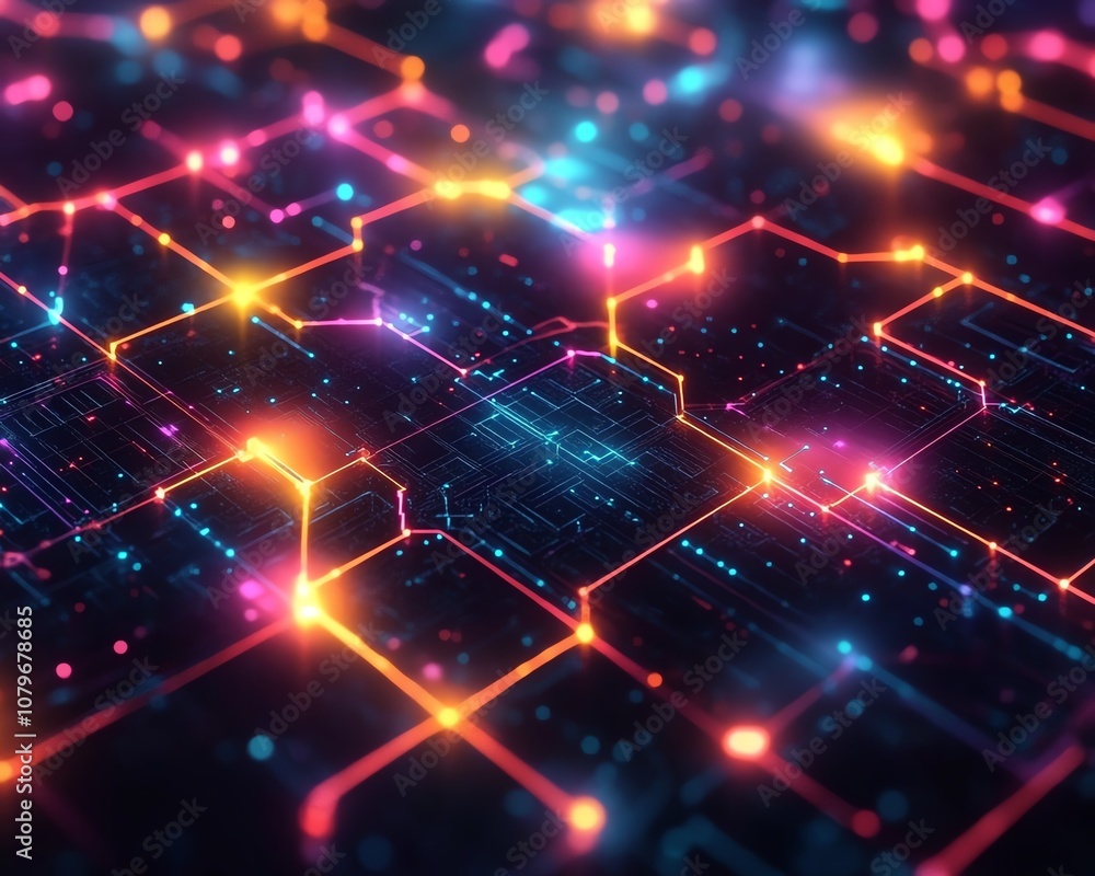 Colorful neon geometric shapes in cyberspace, glowing lights and structures creating a mesmerizing digital world with futuristic vibes and sleek designs Colorful neon geometric shapes in cyberspace, glowing lights and structures creating a mesmerizing digital world with futuristic vibes and sleek designs