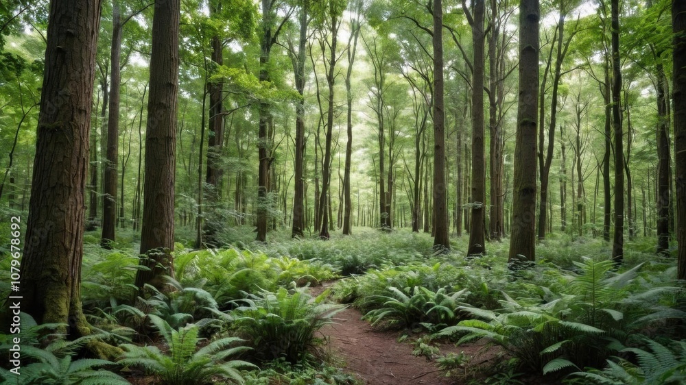 A dense and lush forest with tall trees providing shade and shelter for various wildlife, tranquility, fresh A dense and lush forest with tall trees providing shade and shelter for various wildlife, tranquility, fresh