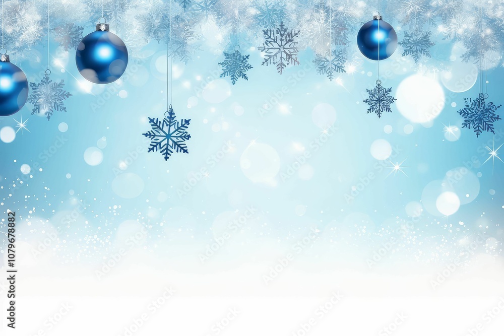 blue christmas background with snowflakes and christmas blue balls. Space for text mockup blue christmas background with snowflakes and christmas blue balls. Space for text mockup