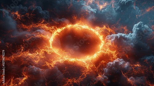 Abstract Red Lightning Ring with Energy and Fire Effects