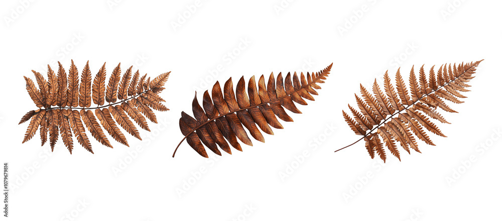 Golden brown fern leaves on a white background Golden brown fern leaves on a white background