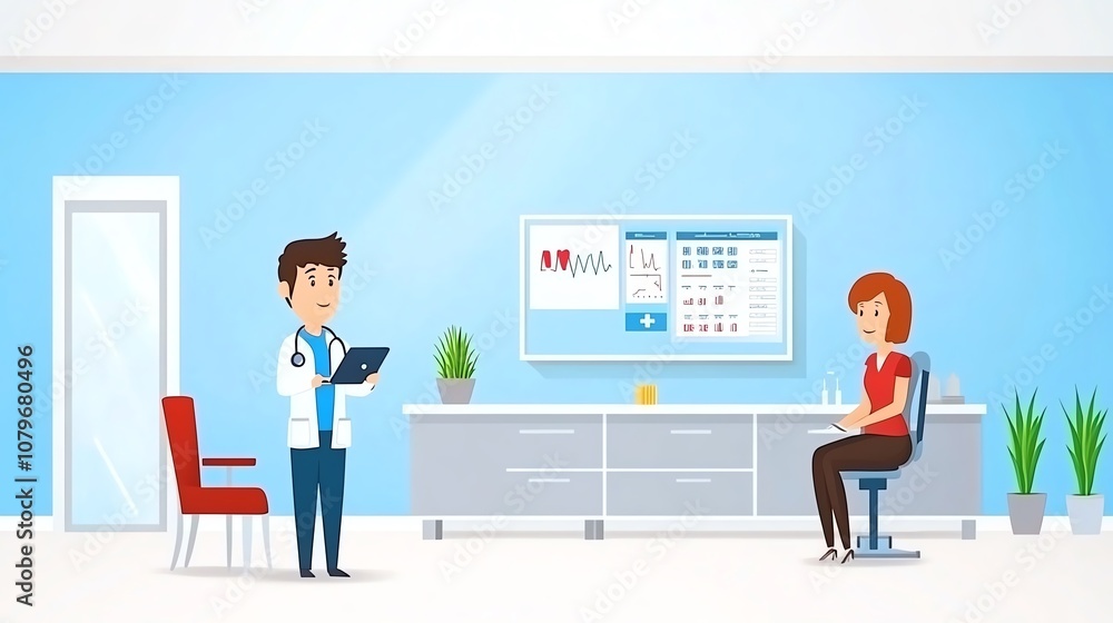 Chronic health risk assessment a detailed scene of a healthcare provider reviewing a patient s long-term health data Chronic health risk assessment a detailed scene of a healthcare provider reviewing a patient s long-term health data