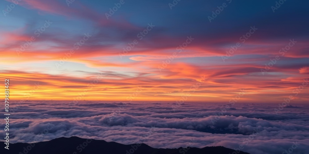 A mesmerizing cloudscape over a mountain range at sunset, with vibrant colors and layers of clouds, mountain, peaceful A mesmerizing cloudscape over a mountain range at sunset, with vibrant colors and layers of clouds, mountain, peaceful