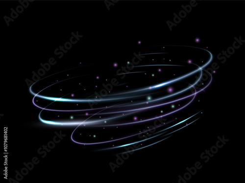 Neon Glowing swirl PNG of bright Light lines effect. Vector Abstract light Circle. 3D Multicolor Spectrum. Bright rays of neon light and colorful glowing lines moving speed through the dark.