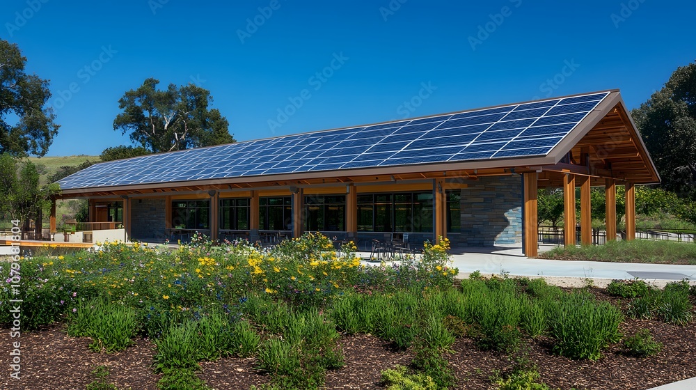 A solar-powered community center that provides renewable energy for social programs, lighting, and recreational activities, promoting sustainability and community well-being. A solar-powered community center that provides renewable energy for social programs, lighting, and recreational activities, promoting sustainability and community well-being.