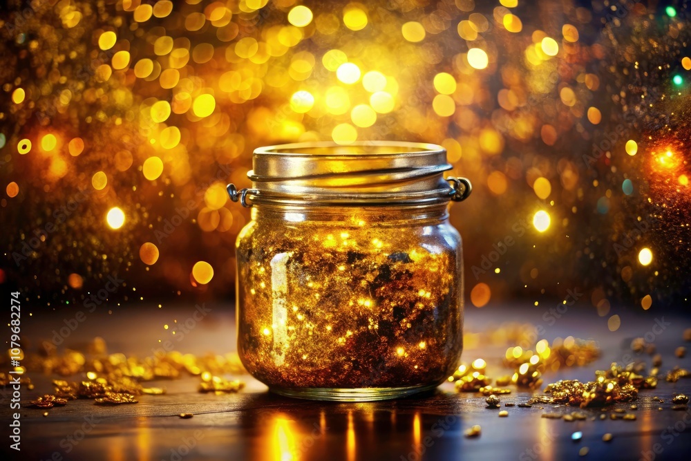 Shiny Gold Paint in a Jar: Artistic Double Exposure with Abstract Textures and Vibrant Colors for Creative Projects Shiny Gold Paint in a Jar: Artistic Double Exposure with Abstract Textures and Vibrant Colors for Creative Projects