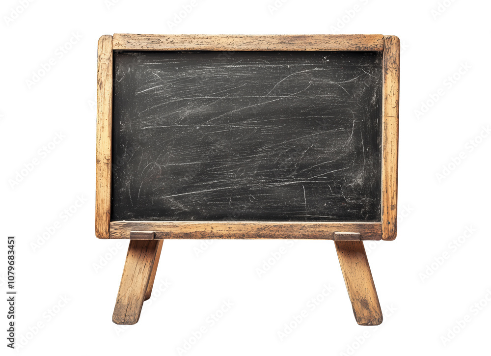 Vintage blackboard with wooden frame and stand.
