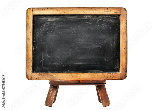 Vintage blackboard with wooden frame and stand.