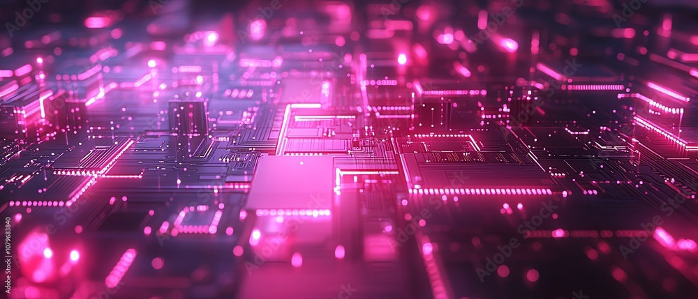Detailed 3D rendering of a computer motherboard, glowing with digital pathways and circuits, symbolizing digital communication and the future of technology innovation Detailed 3D rendering of a computer motherboard, glowing with digital pathways and circuits, symbolizing digital communication and the future of technology innovation
