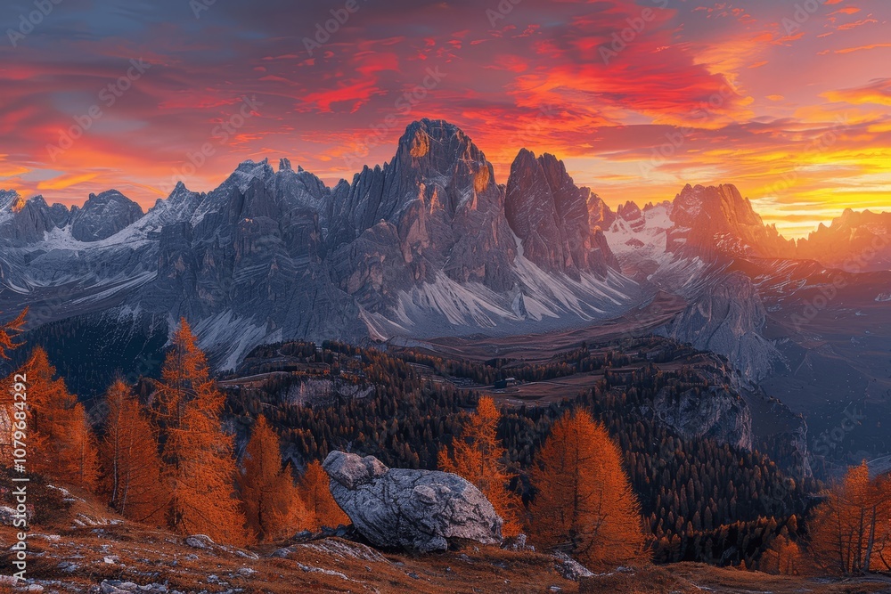 Obraz premium Sunset over Dolomites in Autumn