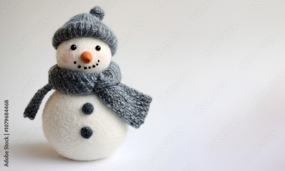 Cute snowman wearing a grey hat and scarf on a white background. Cute snowman wearing a grey hat and scarf on a white background.