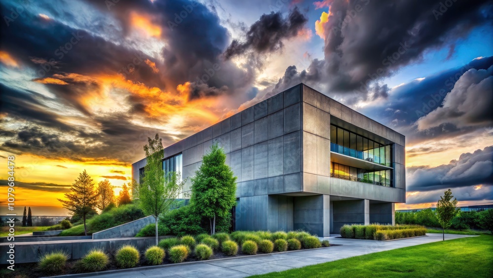 Stunning Grey Modern Concrete Building Landscape Photography, Urban Architecture, Minimalist Design, Contemporary Structures, Cityscapes, Concrete