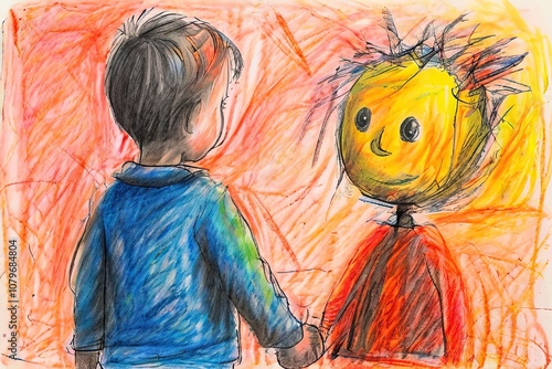 crayon drawing of a childs imaginary friend photo