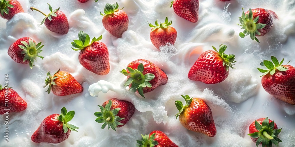 A vibrant composition of ripe strawberries nestled in a bed of white foam, creating a delightful visual feast. A vibrant composition of ripe strawberries nestled in a bed of white foam, creating a delightful visual feast.