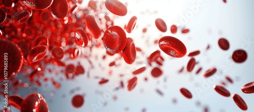 Red and White Blood Cells Flowing in the Air on White Background Erythrocytes and Leukocytes in Bloodstream Medical and Health Concept