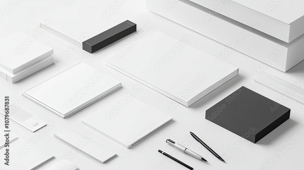 Minimalist Office Stationery Set with Blank Templates for Branding and Design on White Background Minimalist Office Stationery Set with Blank Templates for Branding and Design on White Background