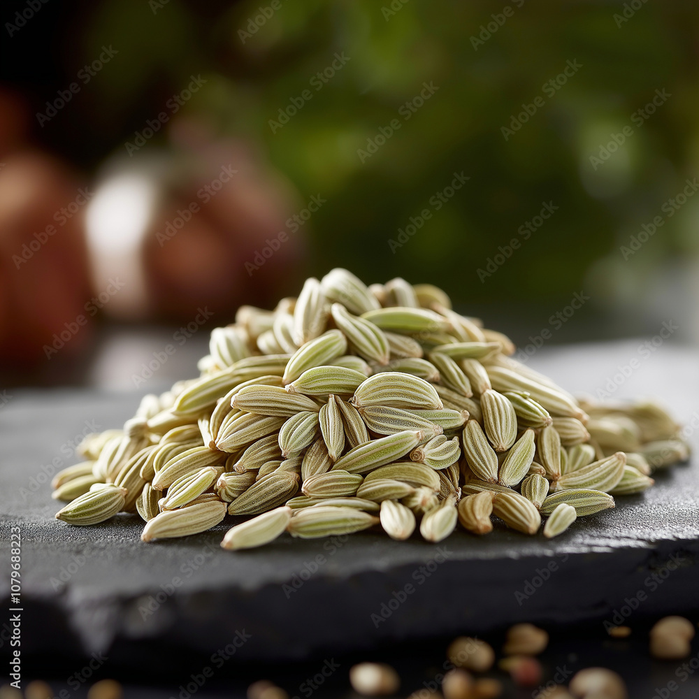 Obraz premium Whole Fennel Seeds on Stone Surface